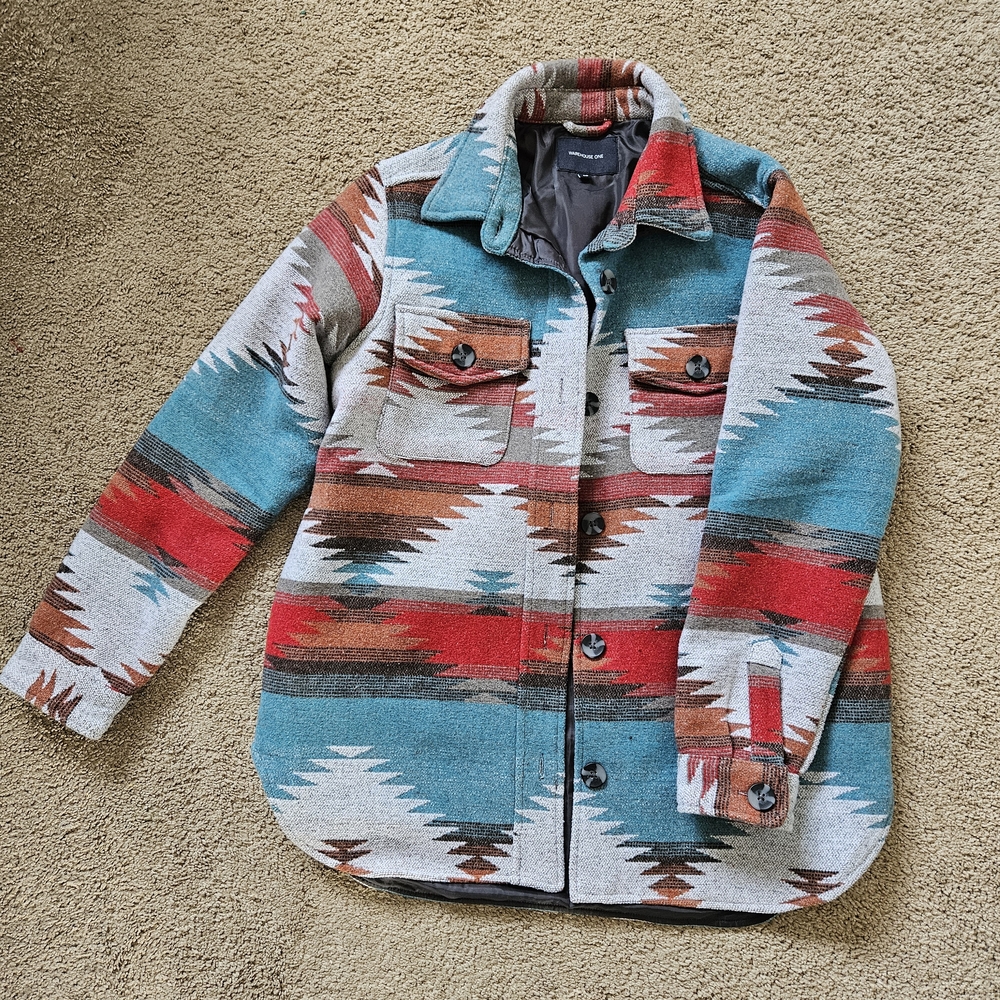 Warehouse One Southwestern Aztec Button-Up Shacket Size Women's Small